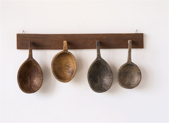 Hand Carved Wood Spoons with Wooden Hanger